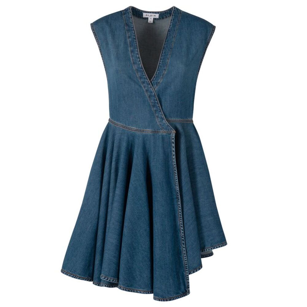 Alaia Women Deep Stone Denim Wrap Dress